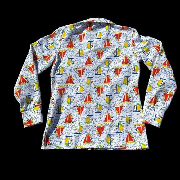 Vintage 70s Jantzen Disco Zip Front Shirt Novelty Print Nautical Dagger Collar M - Picture 4 of 6